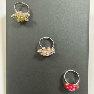 Elegant Sparkly Crystal Rhinestone Flower Rings Set